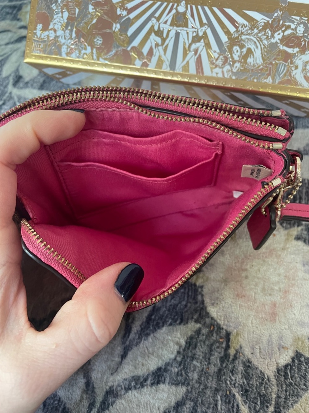 Coach Pink Pebbled Leather Wristlet Clutch Two Compartments Zippered - Picture 8 of 14